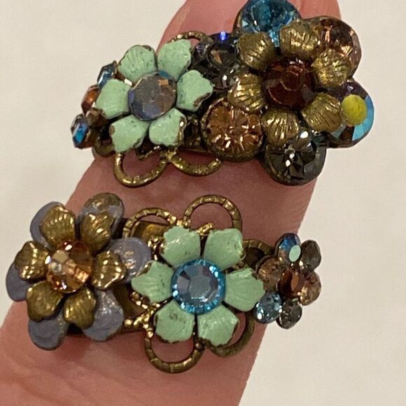 Michal Negrin Spiral Wrap Ring Swarovski Crystals Flowers Large Adjustable - Picture 1 of 12